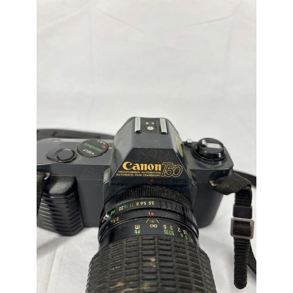 Canon T50 35mm SLR Film Camera Kalimar 28-85mm Lens Vintage Black